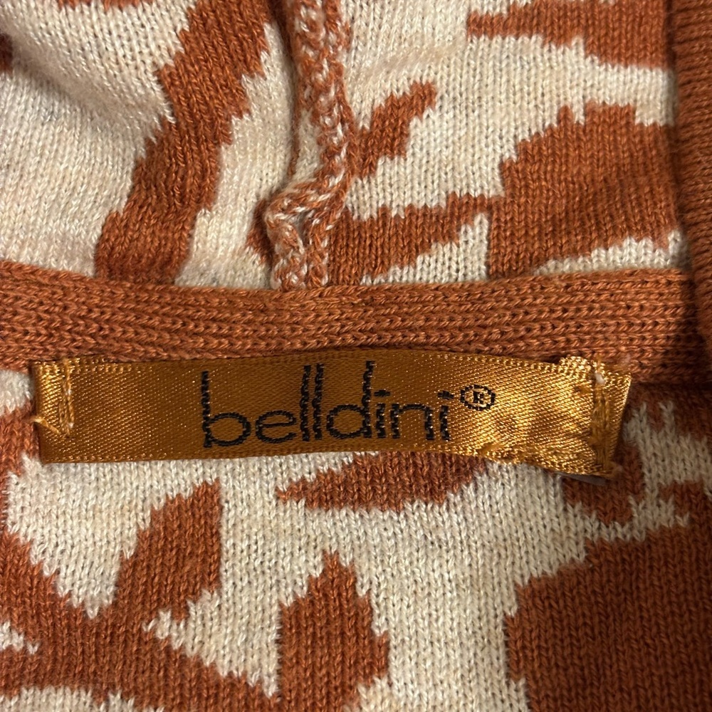 Belldini Rust Cream Floral Hooded Knit Cardigan Open Front Pockets Size L/XL - Picture 2 of 8